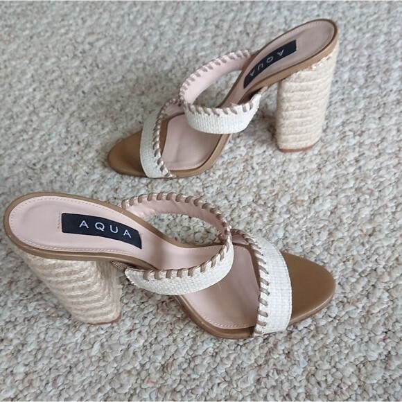 AQUA Almond Toe Woven block Heel Sandals size 36.5 - Picture 7 of 15